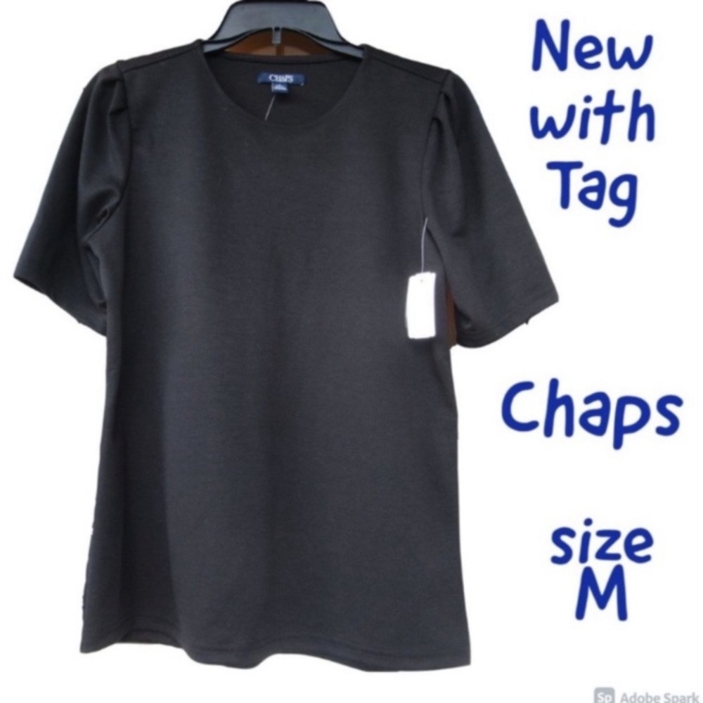 Chaps black short sleeve top blouse size M casual office classic neutral